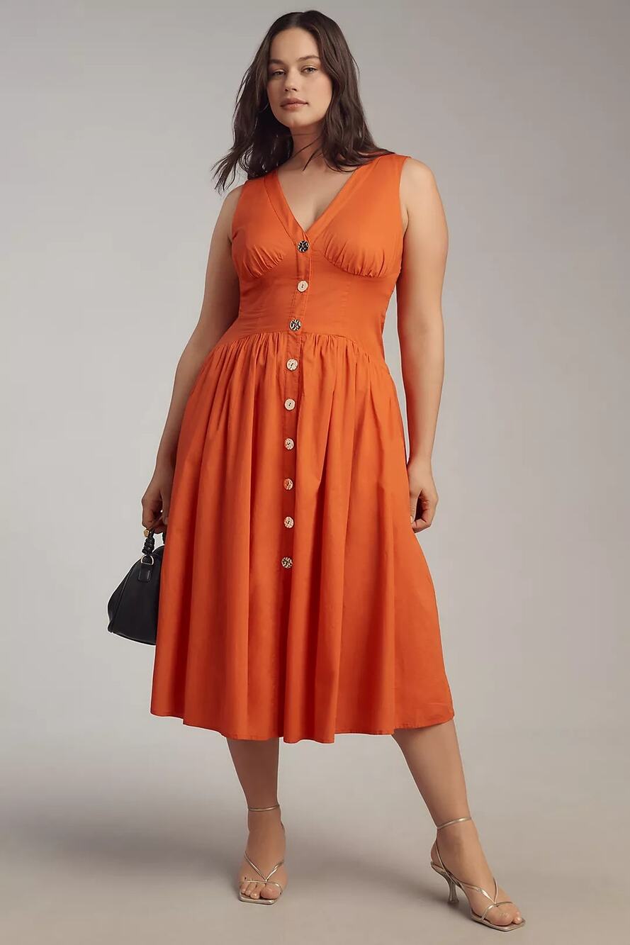 New ANTHROPOLOGIE Hutch Indy Sleeveless V-Neck Button-Front Midi Dress $228 16W